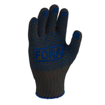 Рукавички трикотажні Fora 10-й клас чорні з ПВХ крапкою, Doloni /уп.10пар /300пар ящ