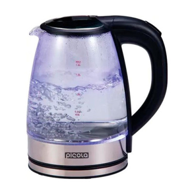 Чайник електричний 1,8л 1500 Вт, дисковий нерж+скло PEК-04 Picola Black (гарантія 1 рік)
