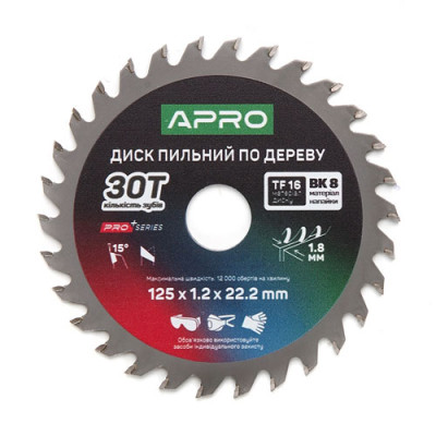 Диск пильн. по дер. Апро 125мм*22.2мм*30Т PRO