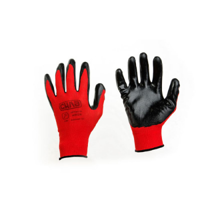 Рукавички з нітриловим покриттям р10 (червоний+чорний манжет без підвіса/хедера) Сила / уп 12 пар