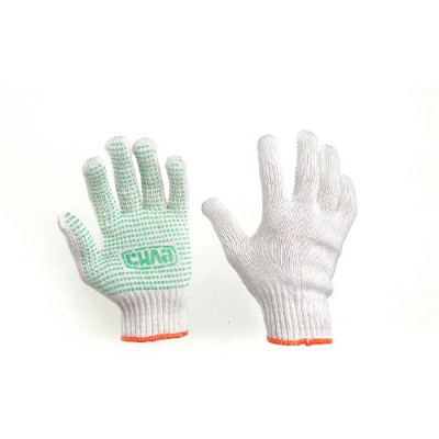 Рукавички Х/Б з ПВХ точкою р10 (білий+зелений ПВХ майстер без підвіса/хедера)Сила /12пар