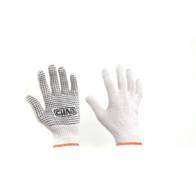 Рукавички Х/Б з ПВХ точкою р10 (білий+синій ПВХ стандарт без підвіса/хедера) Сила /12пар