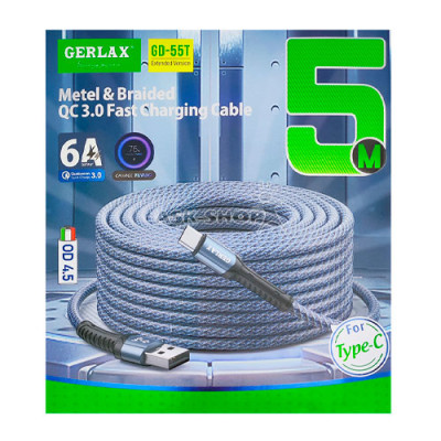 Кабель Туре-С Gerlax GD-55T тканевий синій 5м