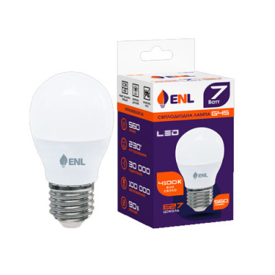 Лампа світлодіодна ENL G45 7Вт 4100К Е27 /ящ 100шт /гарантія 1рік
