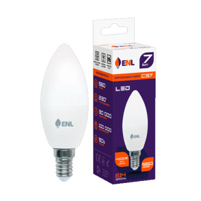 Лампа світлодіодна ENL C37 7Вт 4100К Е14 /ящ 100шт /гарантія 1рік