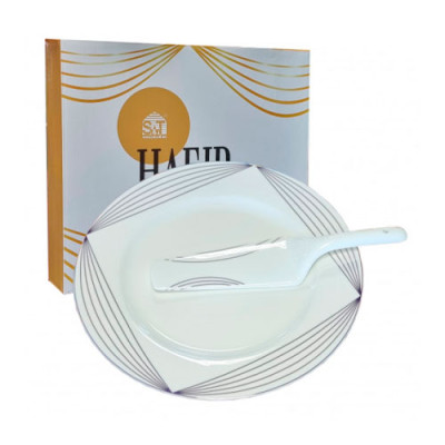 Блюдо для торта кругле d=27см та лопатка фарфор Жардін /3085-5