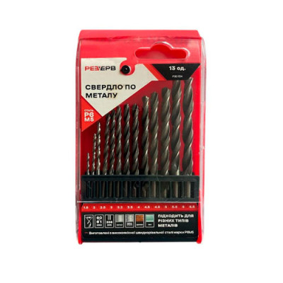 Набір свердел по металу (1,5;2;2,5;3;3,2;3,5;4;4,5;4,8;5;5,5;6;6,5мм) РЕЗЕРВ Р9 /1704 /уп.13шт Набір свердел по металу (1,5;2;2,5;3;3,2;3,5;4;4,5;4,8;5;5,5;6;6,5мм) РЕЗЕРВ Р9 /1704 /уп.13шт