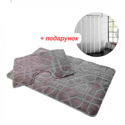 Набір килимків підлогових для ванної кімнати та туалету Dariana 60*100см,60*50см шоколадний геометрія Standart+штора Франка PEVA