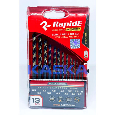 Набір кобальтових свердел по металу (1,5-6,5мм) уп.13шт RapidE RED POINT Black Series /R8813