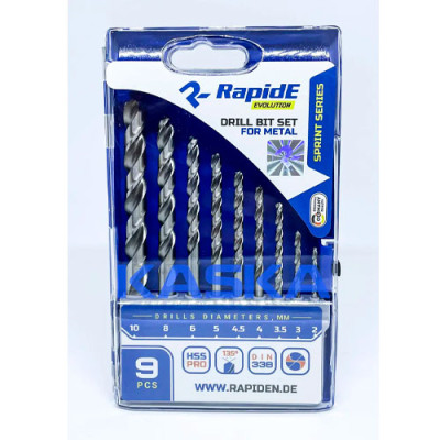 Набір свердел по металу (2-10мм) уп.9шт RapidE HSS PRO Sprint Series /8909 Набір свердел по металу (2-10мм) уп.9шт RapidE HSS PRO Sprint Series /8909