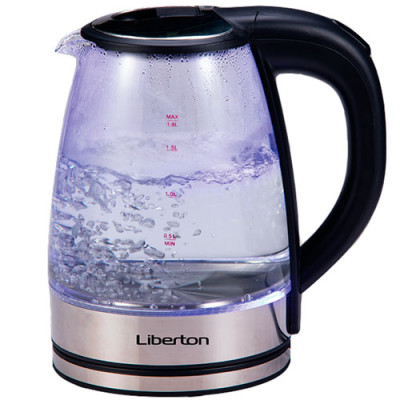 Чайник електричний 1,8л 1500 Вт, Liberton LEK-6809 скло+нерж,дисковий,індикатор рівня води (гарантія 1 рік)