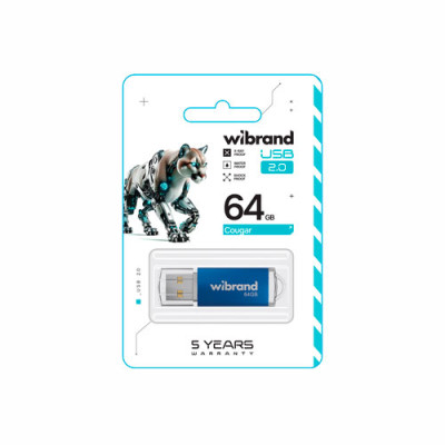 Флешка USB 64Gd Wibrand Cougar блакитна (WI2.0/CU64P1U)
