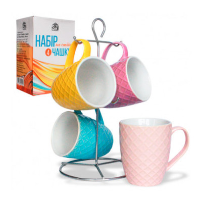 Набір кружек 4шт керам 350мл+стійка метал. 