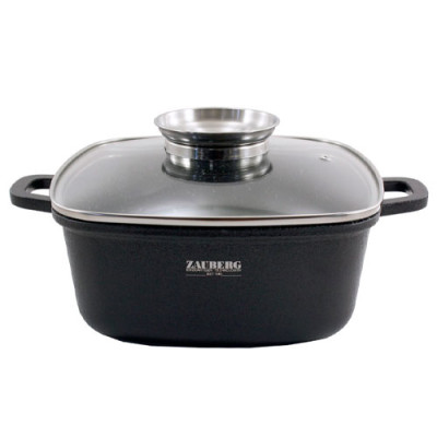 Каструля квадратна 6.5л кришка скло АП/покриття МАРМУР індук.дно /1228BL