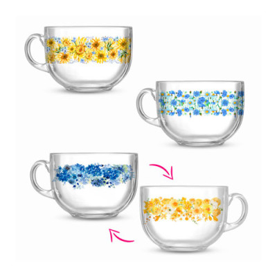 Чашка скло 480мл Дужа Жовто-блакитна /уп.24шт