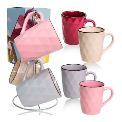 Набір кружек(чашек) 4шт керам 350мл+стійка метал. 