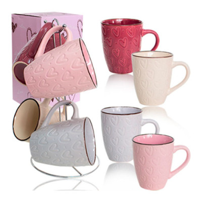 Набір кружек(чашек) 4шт керам 350мл+стійка метал. 