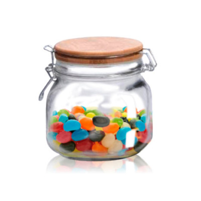 Банка скло з замком та бамбуковою кришкою для сипучих продуктів 700мл