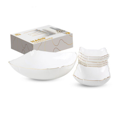 Набір салатників 7шт склокерам (1шт-1,5л,6шт-200мл) квадратні Золотий кант /уп.6шт