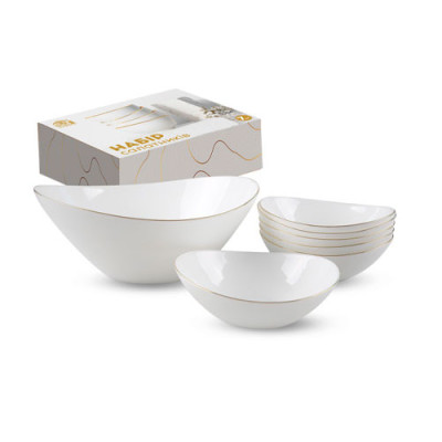 Набір салатників 7шт склокерам (1шт-1,8л,6шт-400мл) круглі Золотий кант /уп.6шт