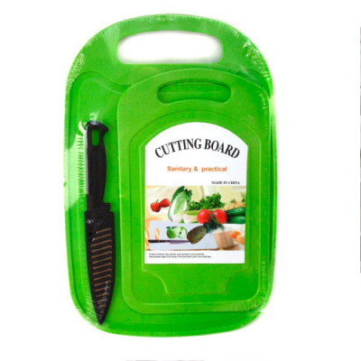 Набір дошок кухонних обробних 2шт пластик + ніж у чохлі /8991