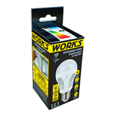 Лампа аварійного освітлення LED 5W E27 4000K акумуляторна WORK`S EL1505-5W7 (гарантія 1рік)