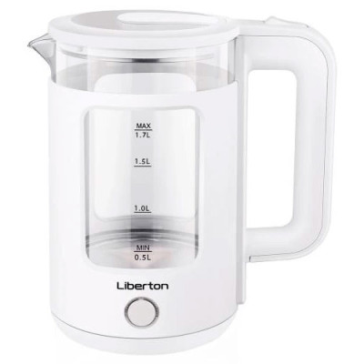 Чайник електричний 1,8л 1500 Вт, Liberton LEK-6830 білий дисковий,індикатор рівня води (гарантія 1 рік)