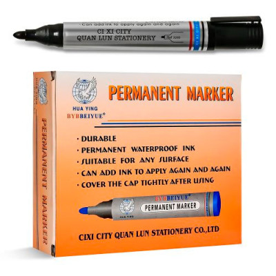 Маркер перманентний круглий чорний BYB BEIYUE 12шт/уп /WW00889