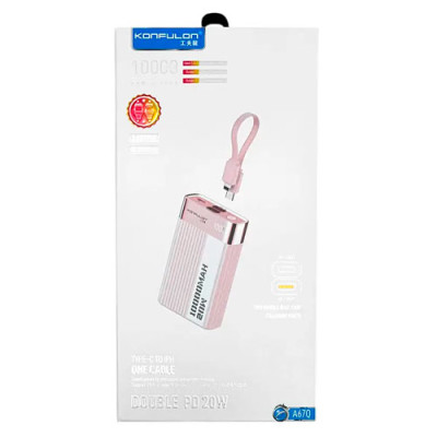 Універсальна мобільна батарея (повербанк) 10000mAh Konfulon A67Q PD20W LED рожевий