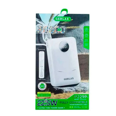 Універсальна мобільна батарея (повербанк) 20000mAh Gerlax P229P 3A/22.5W/PD20W/ кабель 2в1 (type-C/lightning) сірий