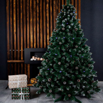 Ялинка штучна ПВХ 1,8м, 13 рядів, голка 4см, з підставкою Елітна з шишкою + калина синя Без повернення