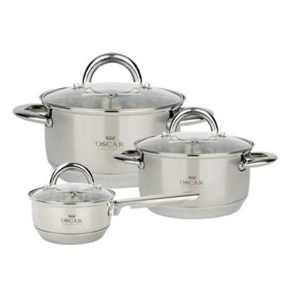 Набір каструль нерж 3 предм.скл кришка (1,9л,3,6л,ківш 1,15л) Oscar Master