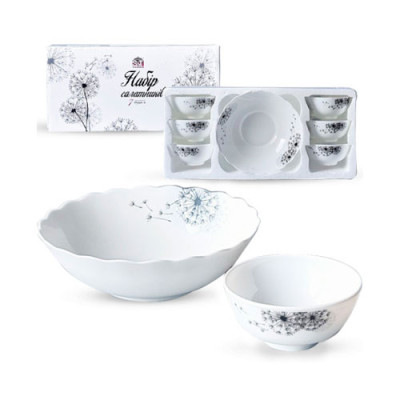 Набір салатників 7шт склокерам (1шт-800мл,6шт-260мл) Кульбабки /уп.6шт