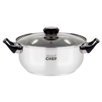 Каструля нерж. 1,6л (18см) скл. кришка BRAVO CHEF з бакелитовими ручками