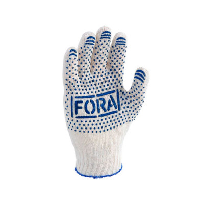 Рукавички трикотажні Fora 10-й клас білі з ПВХ крапкою, Doloni /уп.10пар /300пар ящ