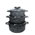 Набір емаль посуду (3пр 1,7л 2,3л 3,2л) круглих кришка скло АП/покриття МАРМУР індук.дно /3018/20/22SN