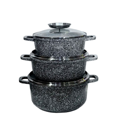 Набір емаль посуду (3пр 1,7л 2,3л 3,2л) круглих кришка скло АП/покриття МАРМУР індук.дно /3018/20/22SN