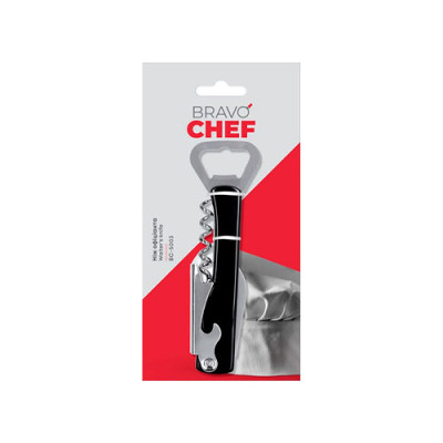 Ніж консервний нерж великий зі штопором BRAVO CHEF /ВС-5003
