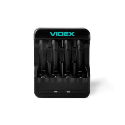 Зарядний пристрій для 4-х батар.(AA/AAA) Videx N401 чорний microUSB LED індикатор 2 парні канали (VCH-N401)