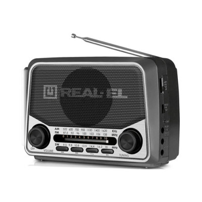 Радіоприймач Real-EL X525 сірий (USB/SD/microSD) акумулятор лихтарик