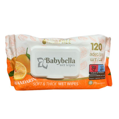 Вологі серветки BabyBella Мандарин клапан (120шт) уп.12шт