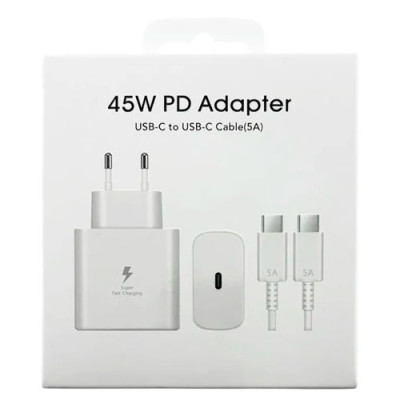 Мережевий зарядний пристрій Type-C/Type-C білий 5A/PD45W S style