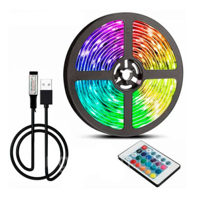 УЦІНКА Світлодіодна смуга 5м LED 5050 RGB (7кольорів) на пульті USB (без повернення)