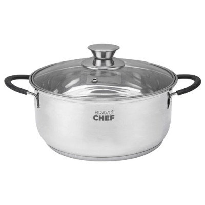 Каструля нерж. 2,6л скл. кришка 18см BRAVO CHEF BC-2001-18 уп.6шт