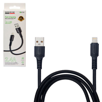 Кабель USB Lightning BOROFONE BX116BK 2.4А 1м чорний