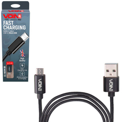 Кабель USB/MicroUSB VOIN CC-1801MBK 3А 2м чорний